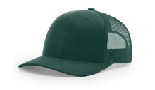 Richardson 112 Trucker Hat in Dark Green with structured front, mesh back, pre-curved visor, and adjustable snapback closure.