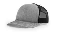 Richardson 112 Trucker Hat in Heather Black with structured front, mesh back, pre-curved visor, and adjustable snapback closure.