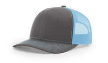 Richardson 112 trucker hat in charcoal and copper, combining sleek style with a pop of color—perfect for custom embroidery and branding.