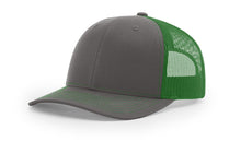 Richardson 112 trucker hat in charcoal and khaki green, offering a versatile and stylish look—perfect for custom embroidery or casual wear.