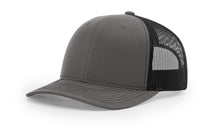 Richardson 112 trucker hat in classic charcoal black, offering a clean, versatile style perfect for custom embroidery or casual wear.