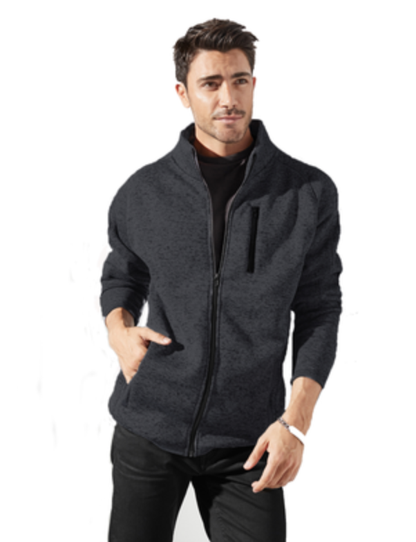 Burnside Men's Sweater Knit Fleece Jacket HEATHER CHARCOAL (Embroidered)